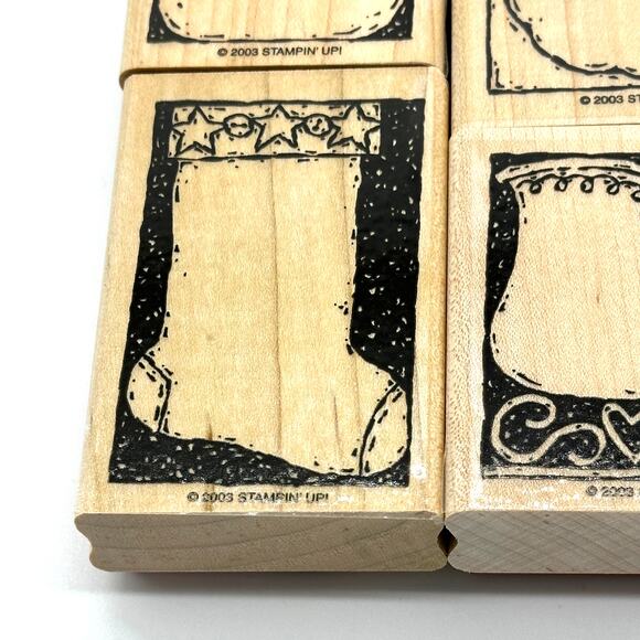 Stampin' Up! Holiday Woodcuts Rubber Stamps Christmas Sleigh Stocking Snowman - Picture 5 of 13